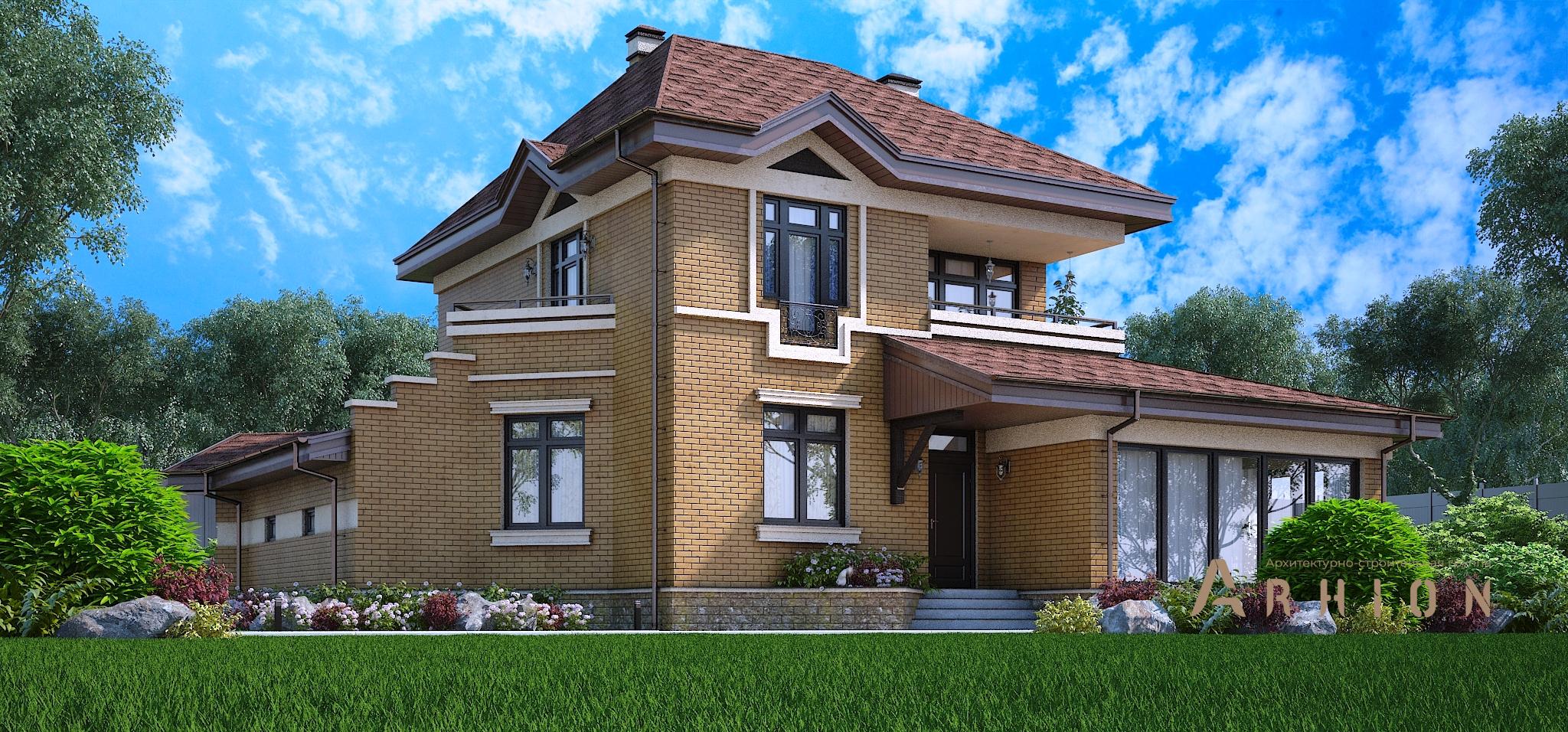 2. Проект двухэтажного дома в современном стиле с четырехскатной, M-308, площадью - 171 кв c сауной, балконом, гаражом, бассейном, эркером, вторым светом